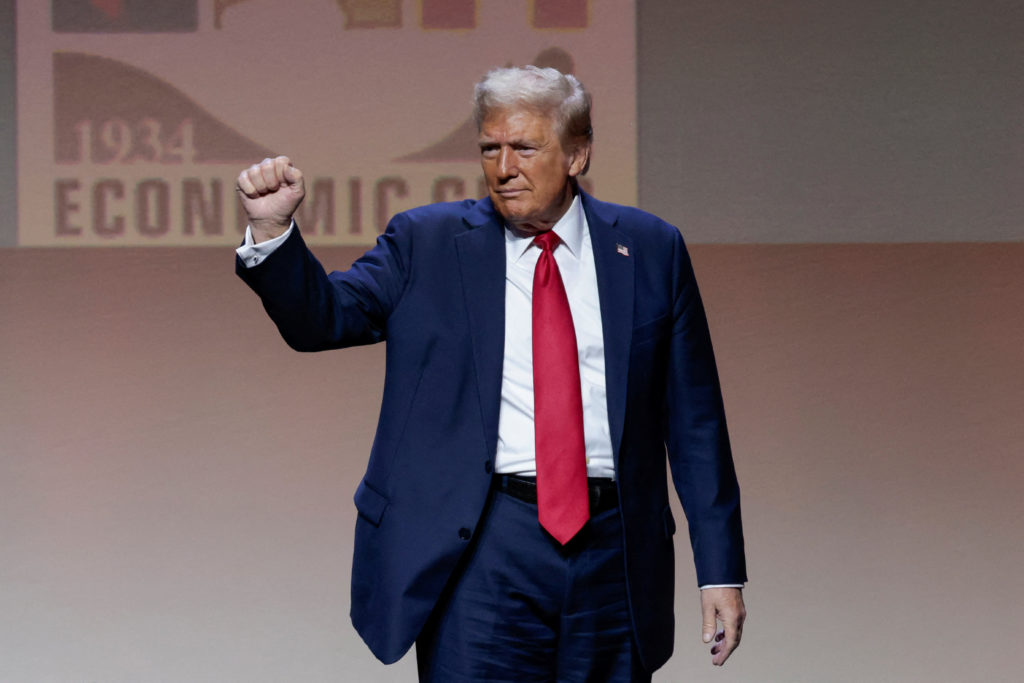 Republican presidential nominee and former U.S. President Donald Trump makes an appearance at the Detroit Economic Club