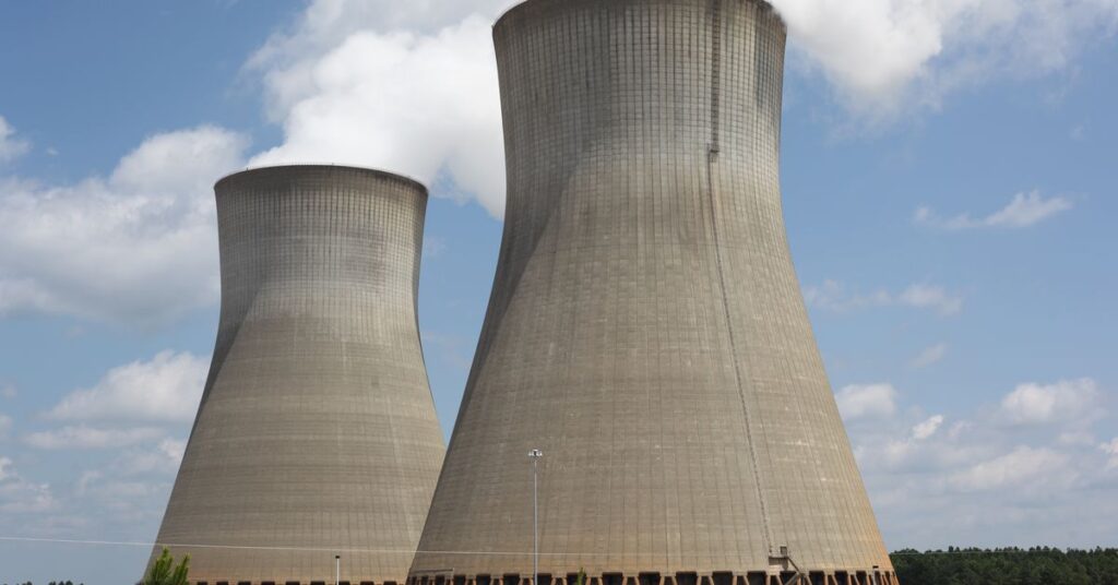 Two cooling towers at a nuclear power plant.