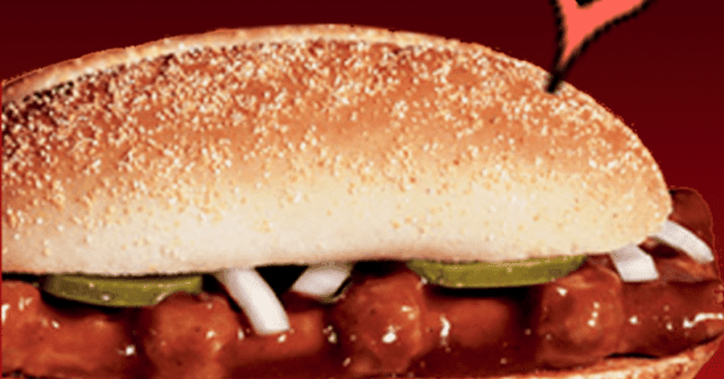 The McRib sandwich with a location tag