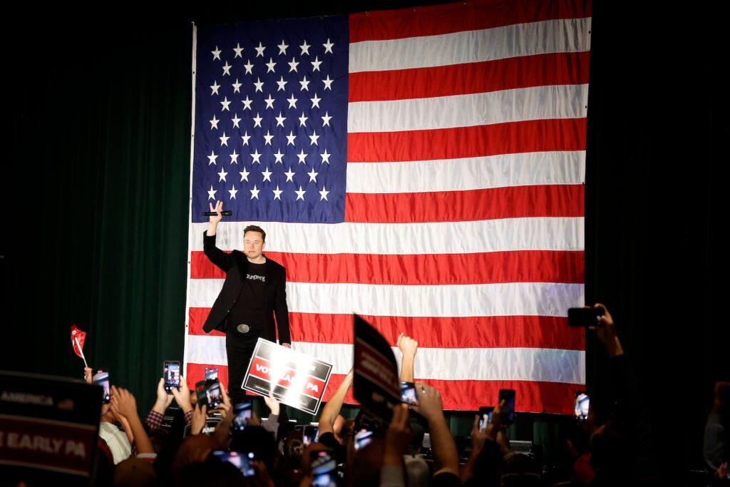 Elon Musk at a town hall in Folsom, Pennsylvania