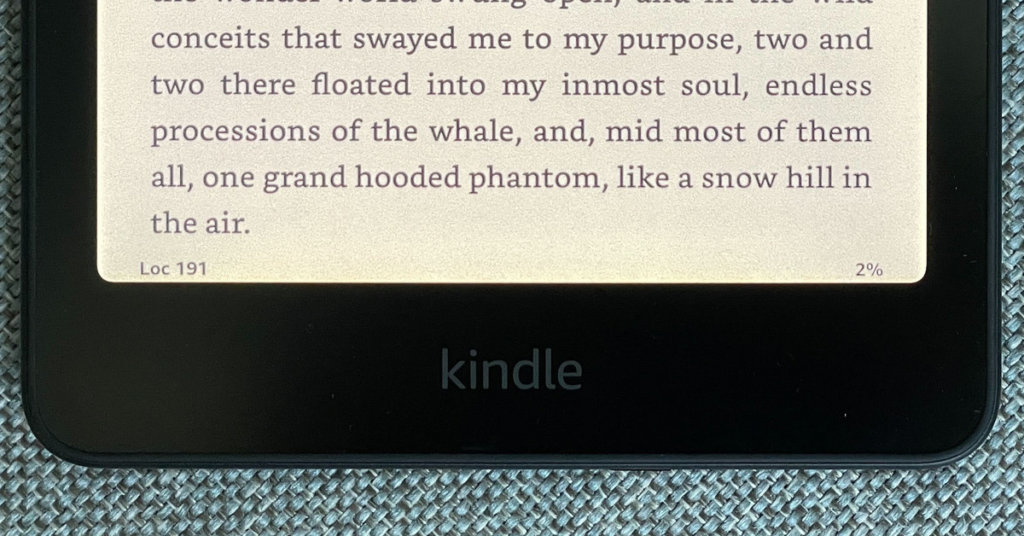 A picture of the Kindle Colorsoft with a book on the screen, showing a yellow discolored bar at the bottom of the screen.