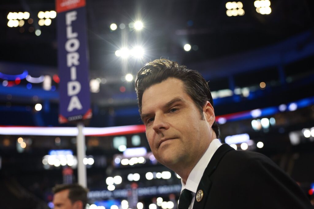 U.S. Rep. Matt Gaetz (R-FL) is seen during preparations on the second day of the Republican National Convention at the Fiserv Forum on July 16, 2024 in Milwaukee, Wisconsin.