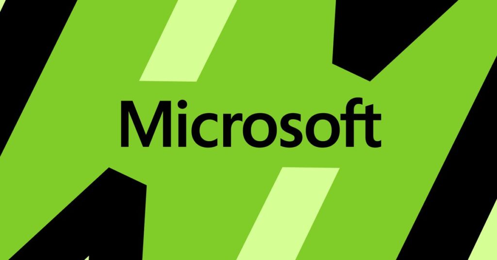 Illustration of the Microsoft wordmark on a green background