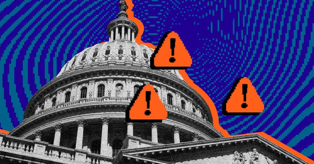 Photo collage showing error messages over Congress.