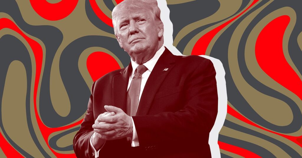 An image showing Donald Trump on a red and green background