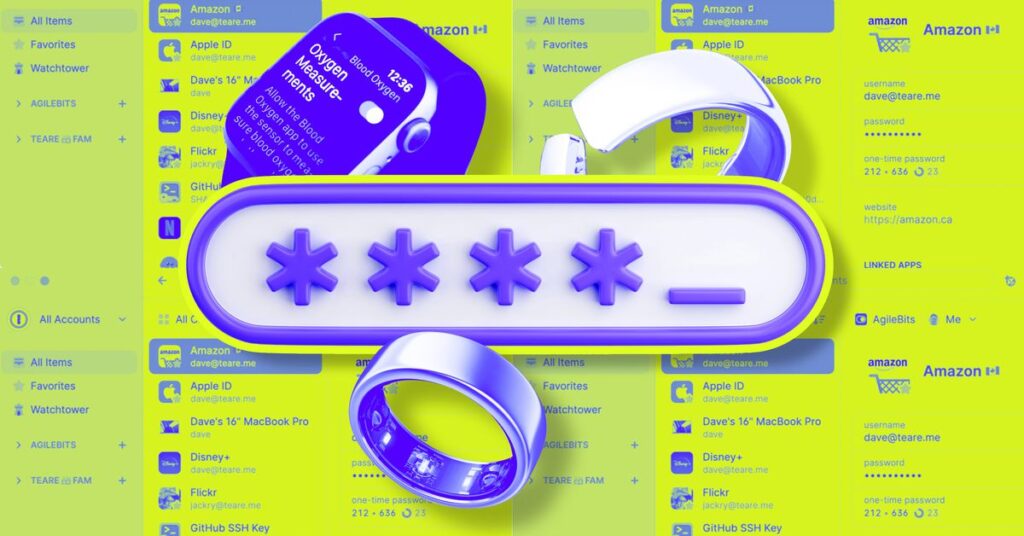 An illustration showing passkeys, smart rings, and a watch.