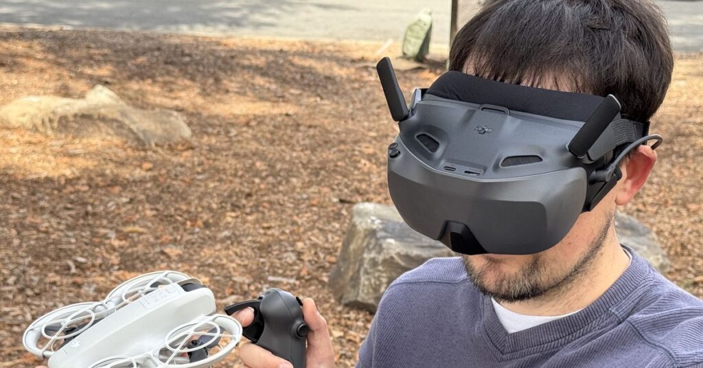 The DJI Goggles N3 headset, DJI Neo drone, and RC Motion 3 controller.