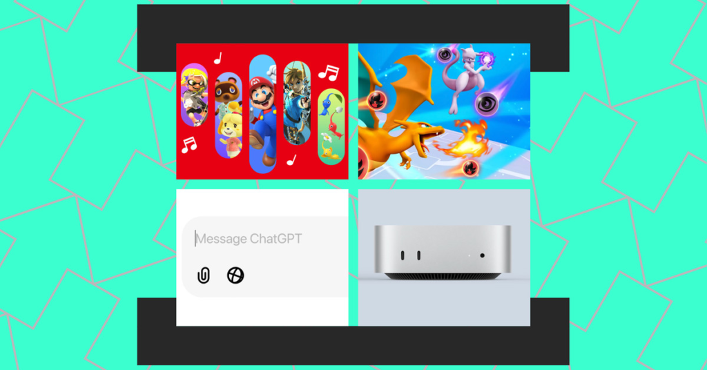 Pictures of Nintendo Music, ChatGPT, Pokemon TCG, and the Mac Mini, on an Installer background.