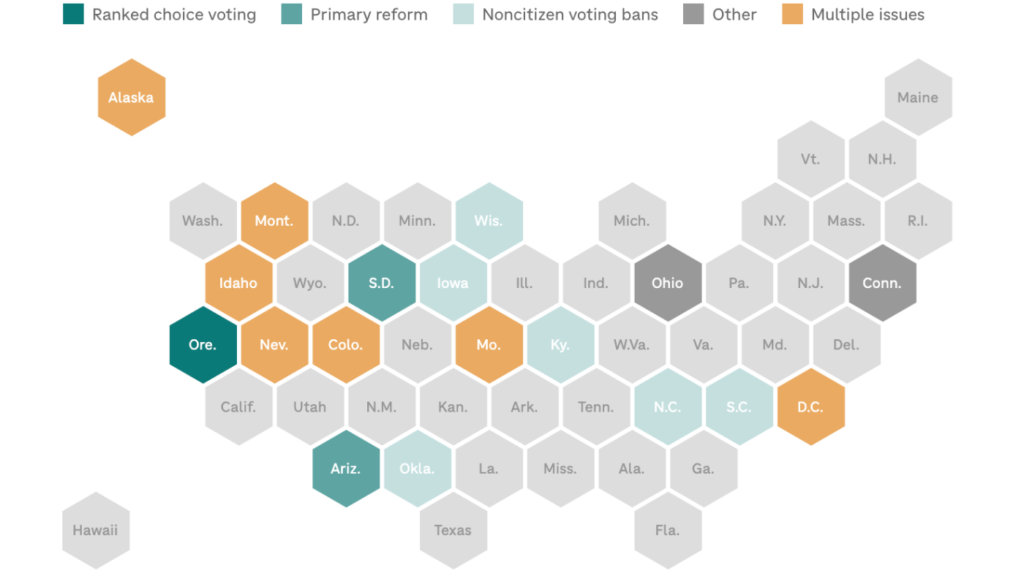 A number of states have ballot measures about voting : NPR