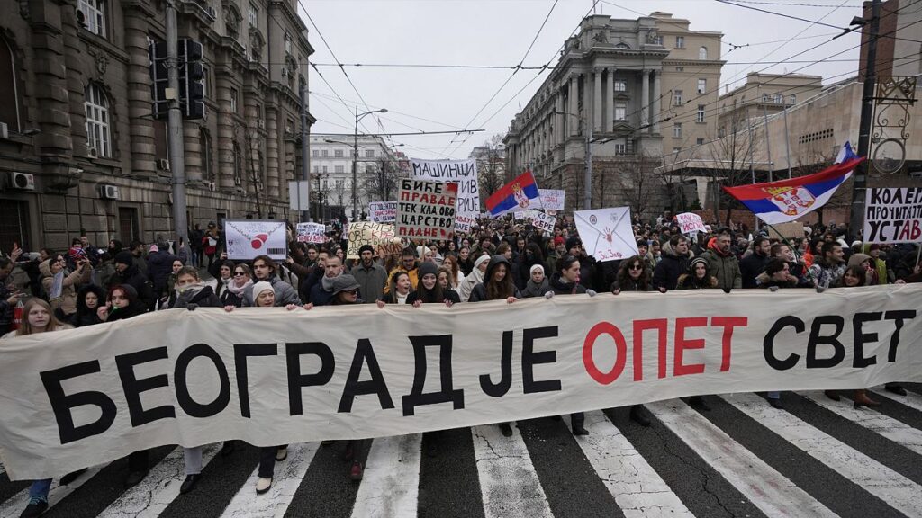 Serbian students gather in Belgrade in another protest over deadly train station awning collapse