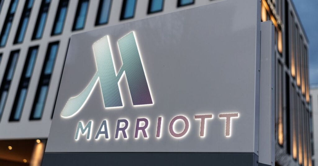 Brand logo on a Marriott hotel