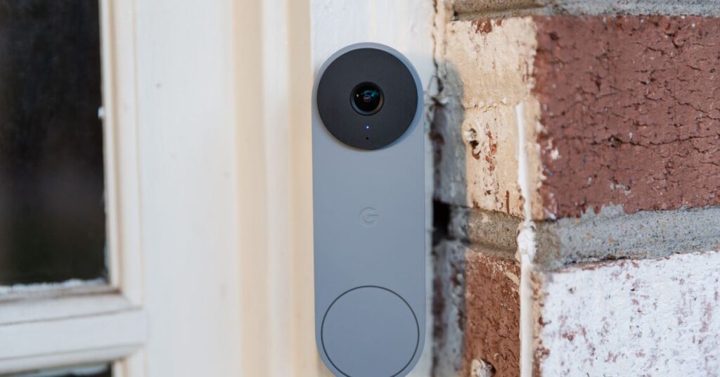 A picture of a Google Nest doorbell camera.