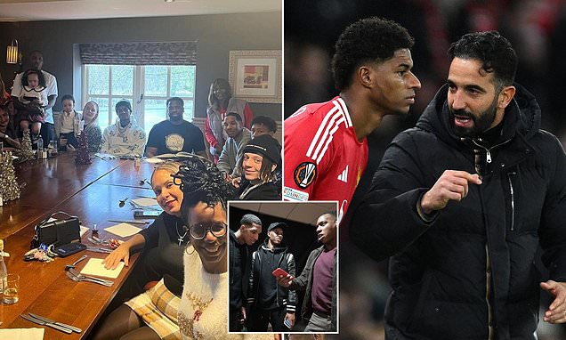 Marcus Rashford tucks into Christmas dinner as he celebrates 'family time' amid an uncertain future at Manchester United following his bombshell interview