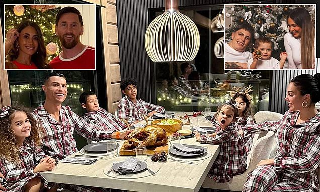 Footballers at Christmas! Stars enjoy festivities alongside WAGs and their children as likes of Cristiano Ronaldo and Bernardo Silva pose in calm before the storm ahead of Boxing Day fixtures