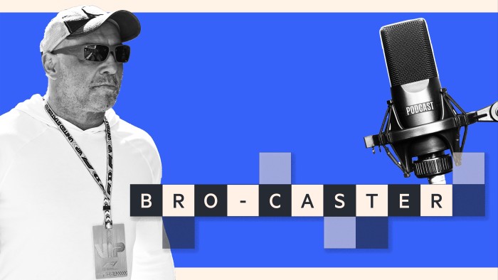 Montage of images: Joe Rogan, a broadcasters’ microphone and letters on tiles making up the word ‘BROCASTER’