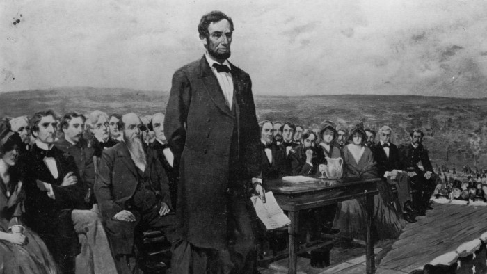 Abraham Lincoln, the 16th President of the United States of America, making his famous ‘Gettysburg Address’