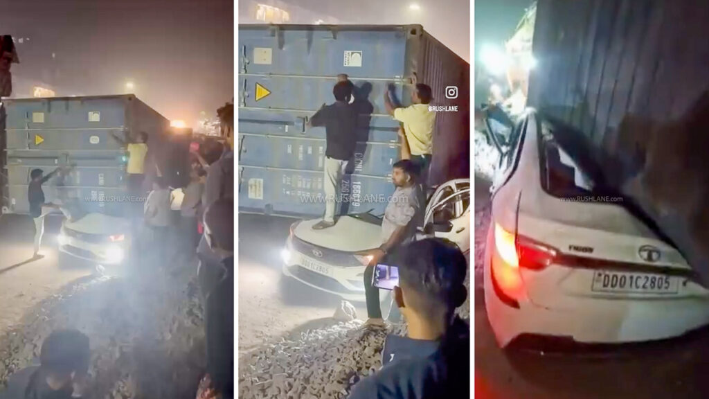 Overloaded Container Crushes Tata Tigor