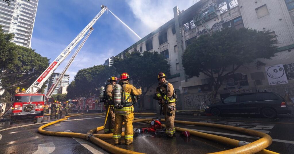 Firefighters battle blaze at landmark Morrison Hotel in downtown L.A.