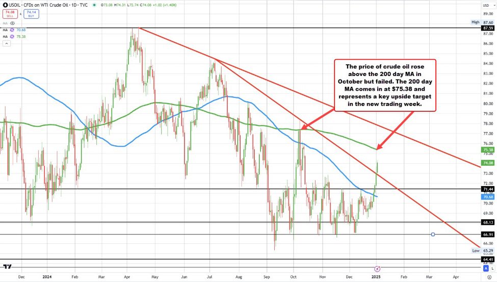 Crude oil futures settles higher at $73.96