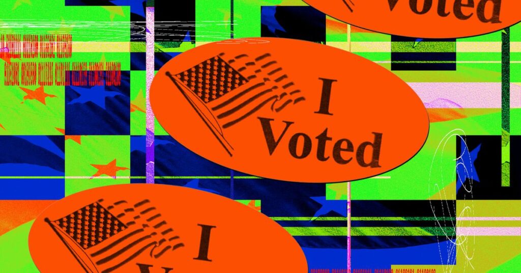 Graphic photo illustration of “I Voted” stickers.